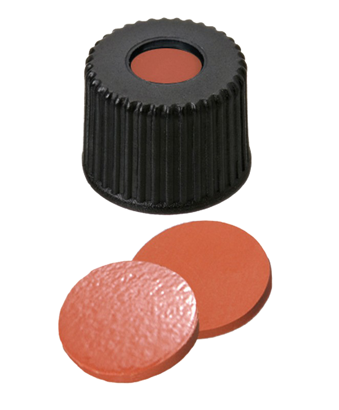 Uzáver skrutkovací ND8 PP čierny, stred- otvor, kau/TEF, 100ks