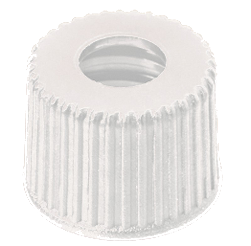 Uzáver závit ND8, PP biely, stred. otvor, bez septa, 100 ks