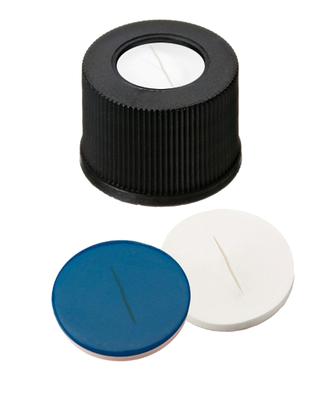 Uzáver skrutkovací ND10, Sil/PTFE modrý, drážka, 100ks