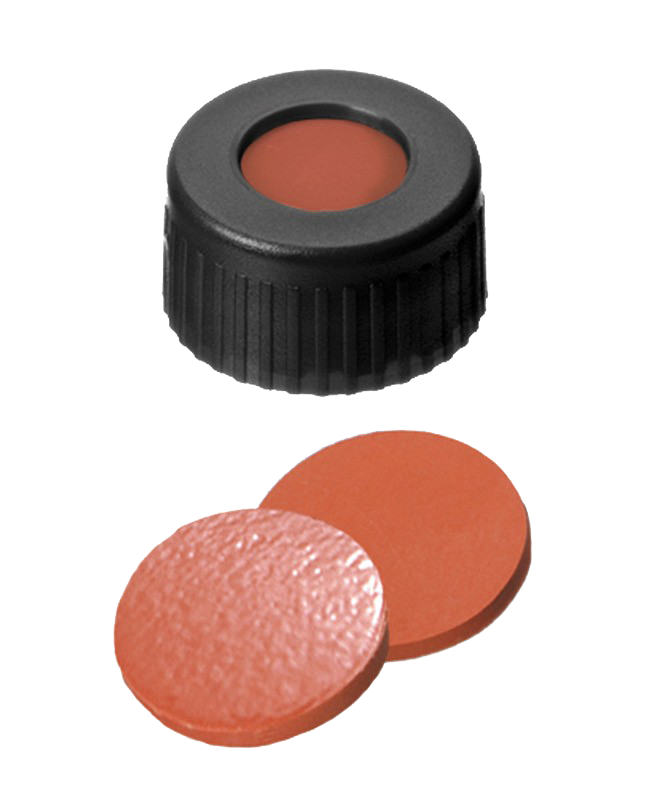 Uzáver skruktovací ND9, PP, čierny, stred. otvor, kau/TEF, 100ks