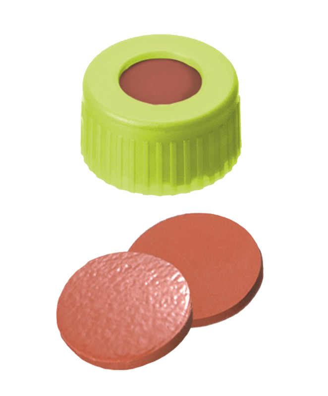 Uzáver skrutkovací ND9, PP, žltý, stred. otvor, kau/TEF, 100ks