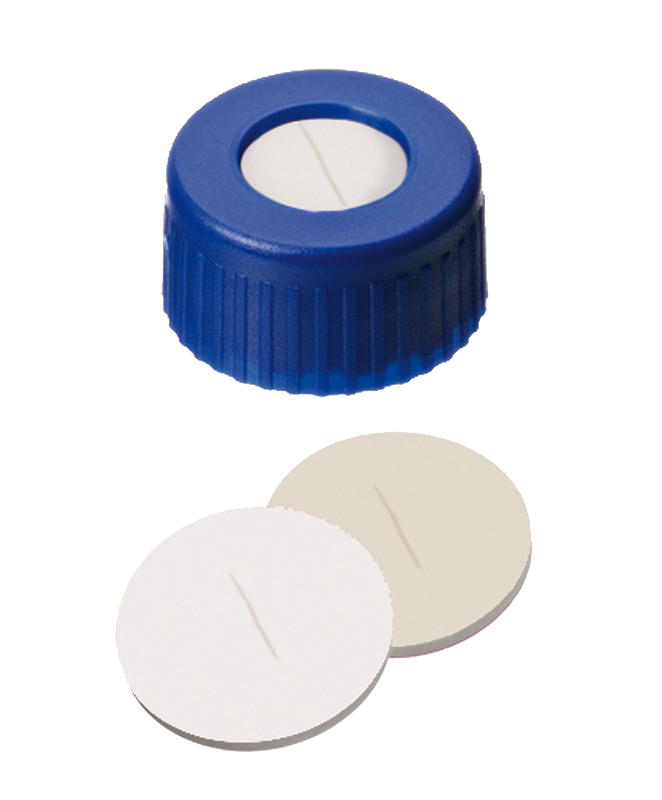 Uzáver skrutkovací ND9, modrý, sil/PTFE,Ultrabold,stred.otvor,rez, 100 ks