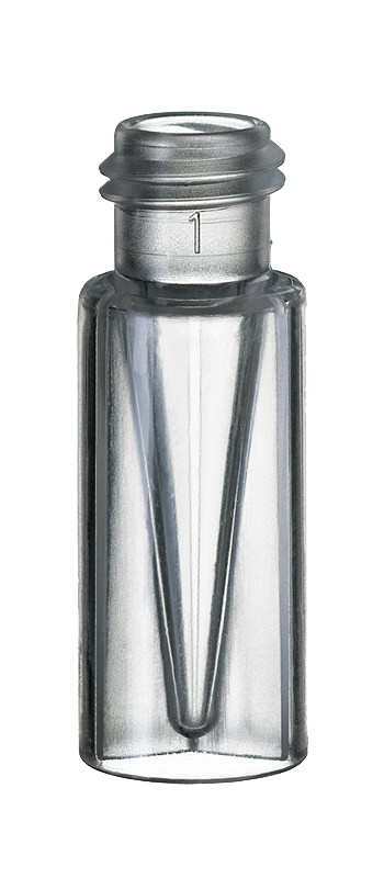 Vialka skruktovacia, krátky závit ND9, PP, číra, 0,3ml, insert, 100ks