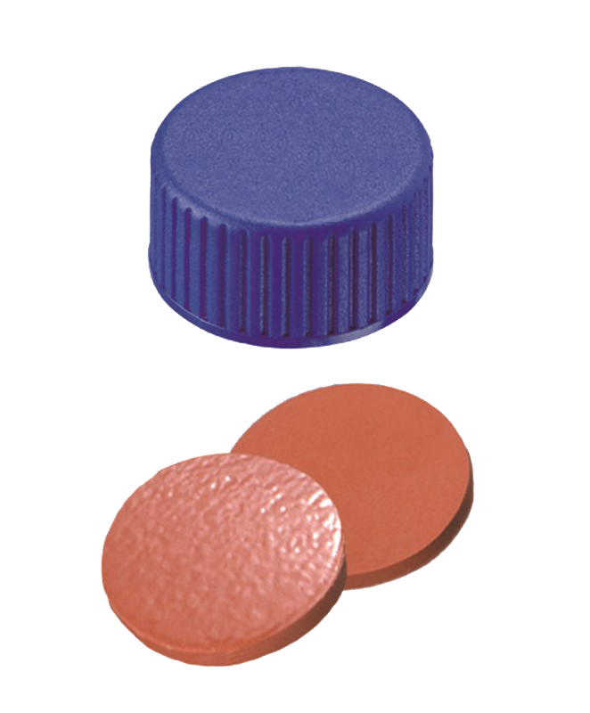 Uzáver skrutkovací ND9, PP, modrý, plné viečko, kau/TEF, 100ks