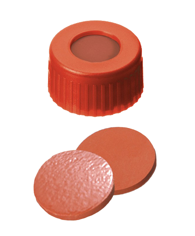 Uzáver skruktovaci ND9, PP, červený, stred. otvor,  kau/TEF, 100ks