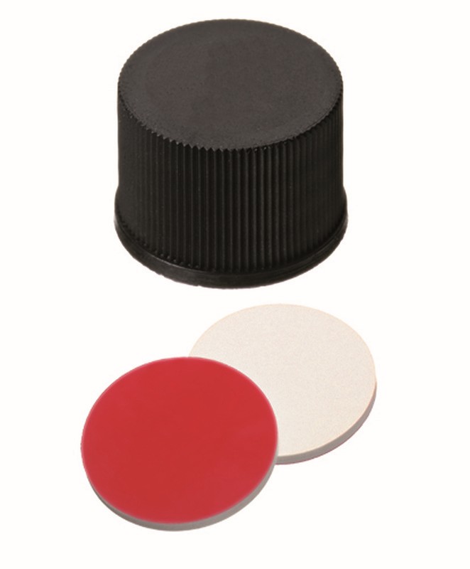 Skrutkovací uzáver ND13, sil/PTFE, čierny,1,5mm,plný, 100ks, LABSOLUTE®