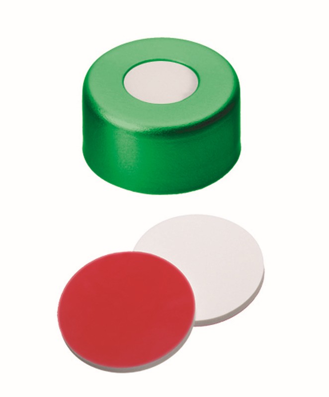 Uzáver krimpovací ND11, hliníkový zelený, sil/PTFE, stred.otvor, 100ks