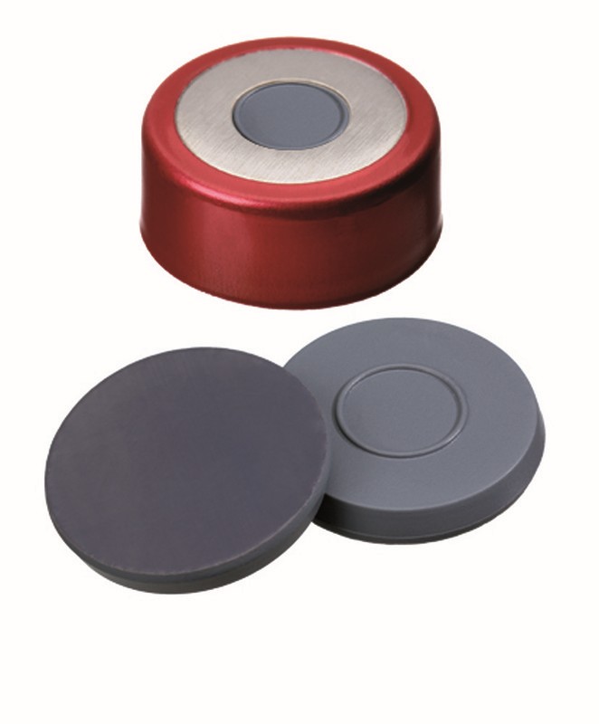 Krimpovací  uzáver ND20, Bromo-Butyl/PTFE, červ.,magnet., 8mm stred, 100ks,  LABSOLUTE®