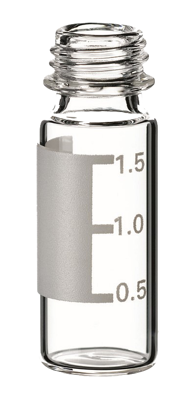Vialka skrutkovacia, krátky závit ND9, číra, 1,5ml, s popis. plochou, 100ks