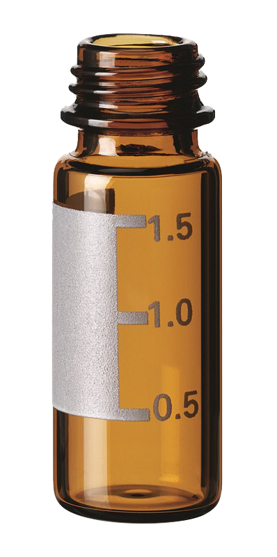 Vialka skrutkovacia, krátky závit ND9, tmavá, 1,5ml, s popis. plochou, 100ks