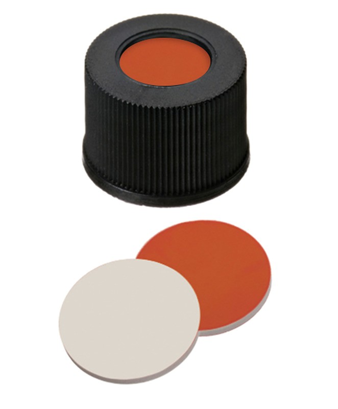 Skrutkovacie uzávery ND13, RedRubber/PTFE, sterd.otvor, 100ks, LABSOLUTE®
