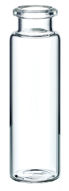 Krimpovacia vialka ND20, 20ml, headspace, číra, ploché dno, dlhé skos.hrdlo, 100ks