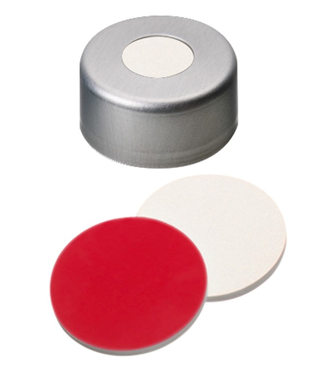 Krimpovacie uzávery ND13, hliník, sil/PTFE, stred.otvor, 100ks, LABSOLUTE®