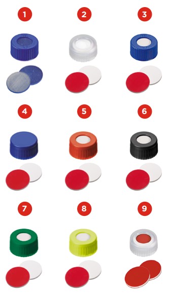 Skruktovacie uzávery ND9, septa silikón/PTFE, LABSOLUTE® (verzia 2)