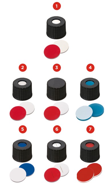 Závitové uzávery ND8 so silikón / PTFE septami, 100ks, LABSOLUTE® (verzia 2)