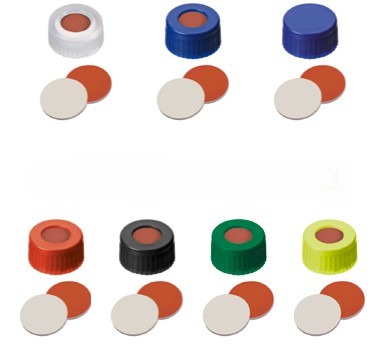 Skrutkovacie uzávery ND9, RedRubber/PTFE, 100ks, LABSOLUTE®